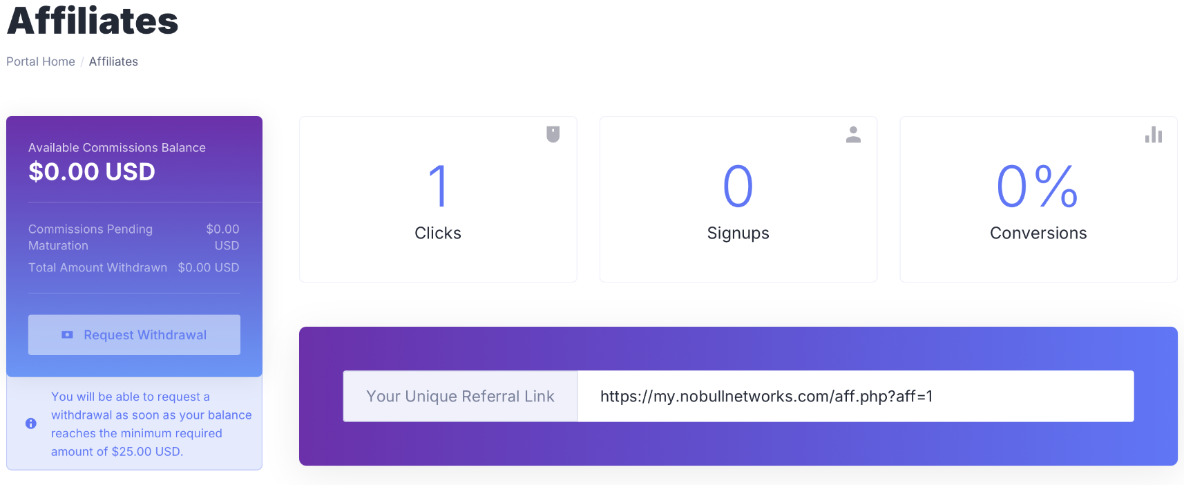 Affiliate dashboard