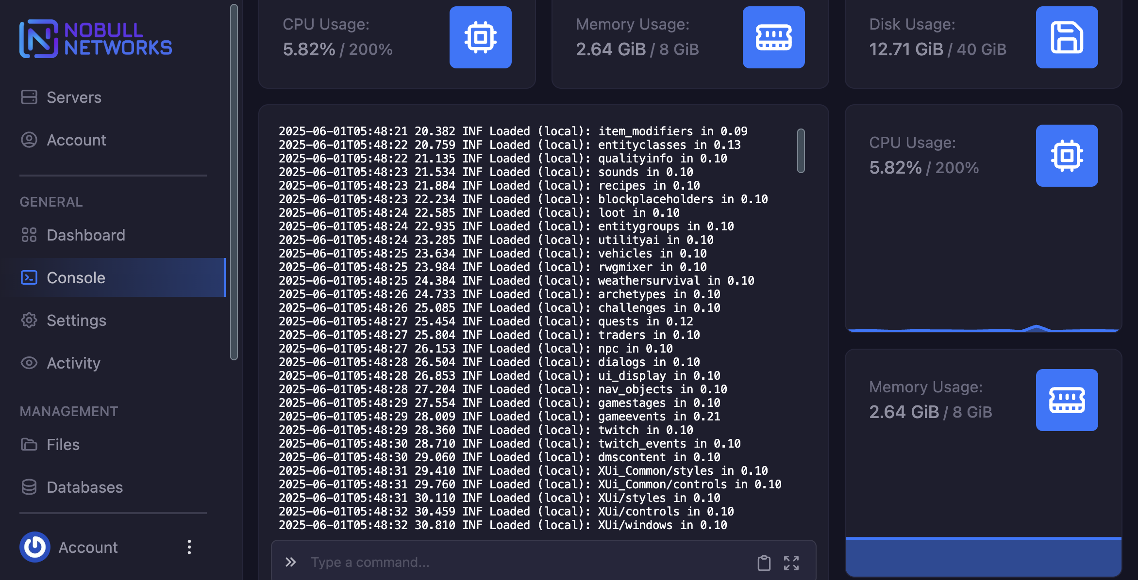 Icarus server control panel
